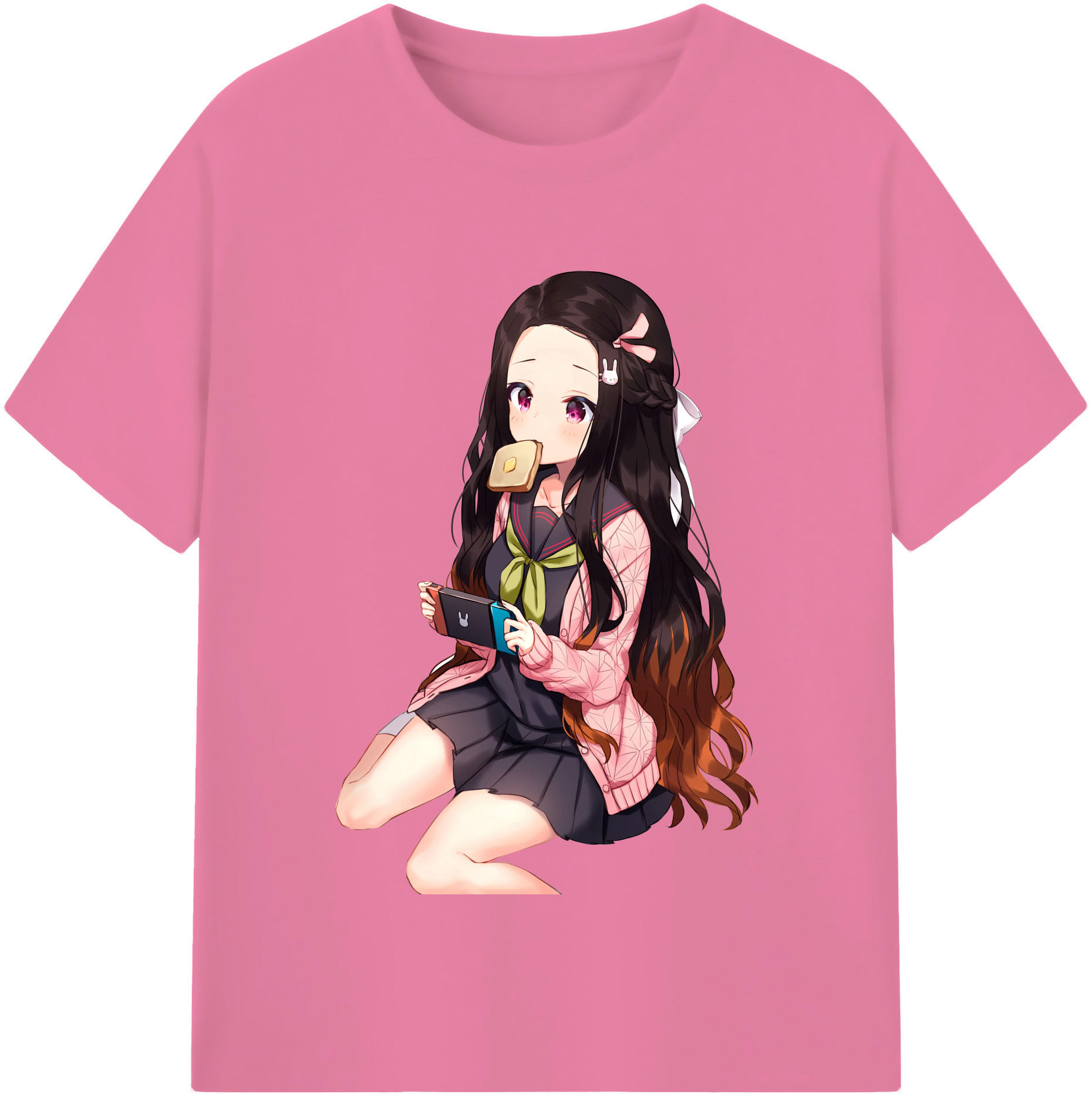 （画像用） 鬼滅の刃（きめつのやいば）竈門 禰󠄀豆子／かまど ねずこ Kamado Nezuko 綿100％半袖Tシャツ（フロントプリント）